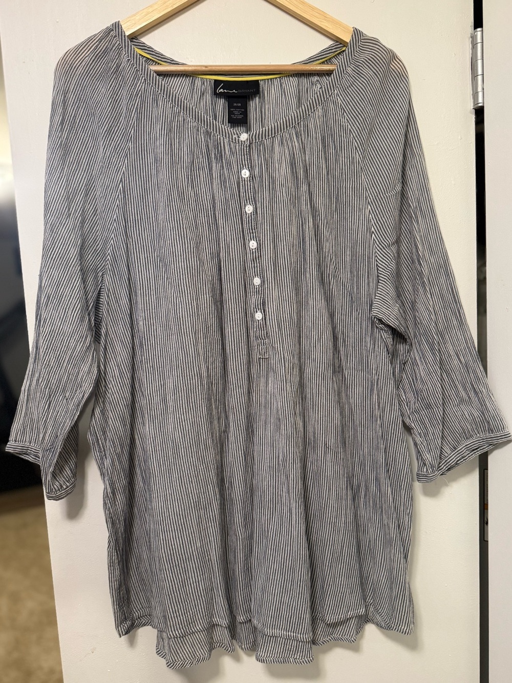 Lane Bryant 26/28 Navy White Stripe Cotton Peasant Tunic Top